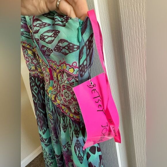 New Betsey Johnson Bohemian Maxi Dress Spaghetti Strap Womens Sz 6 Long Boho - Picture 5 of 8